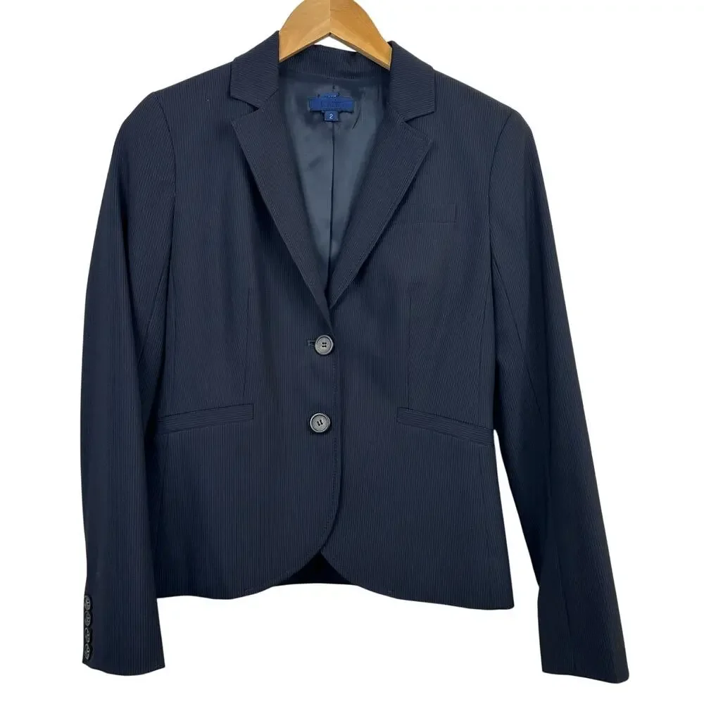 J. Crew Black & White Pinstripe Notched Two-Button Blazer